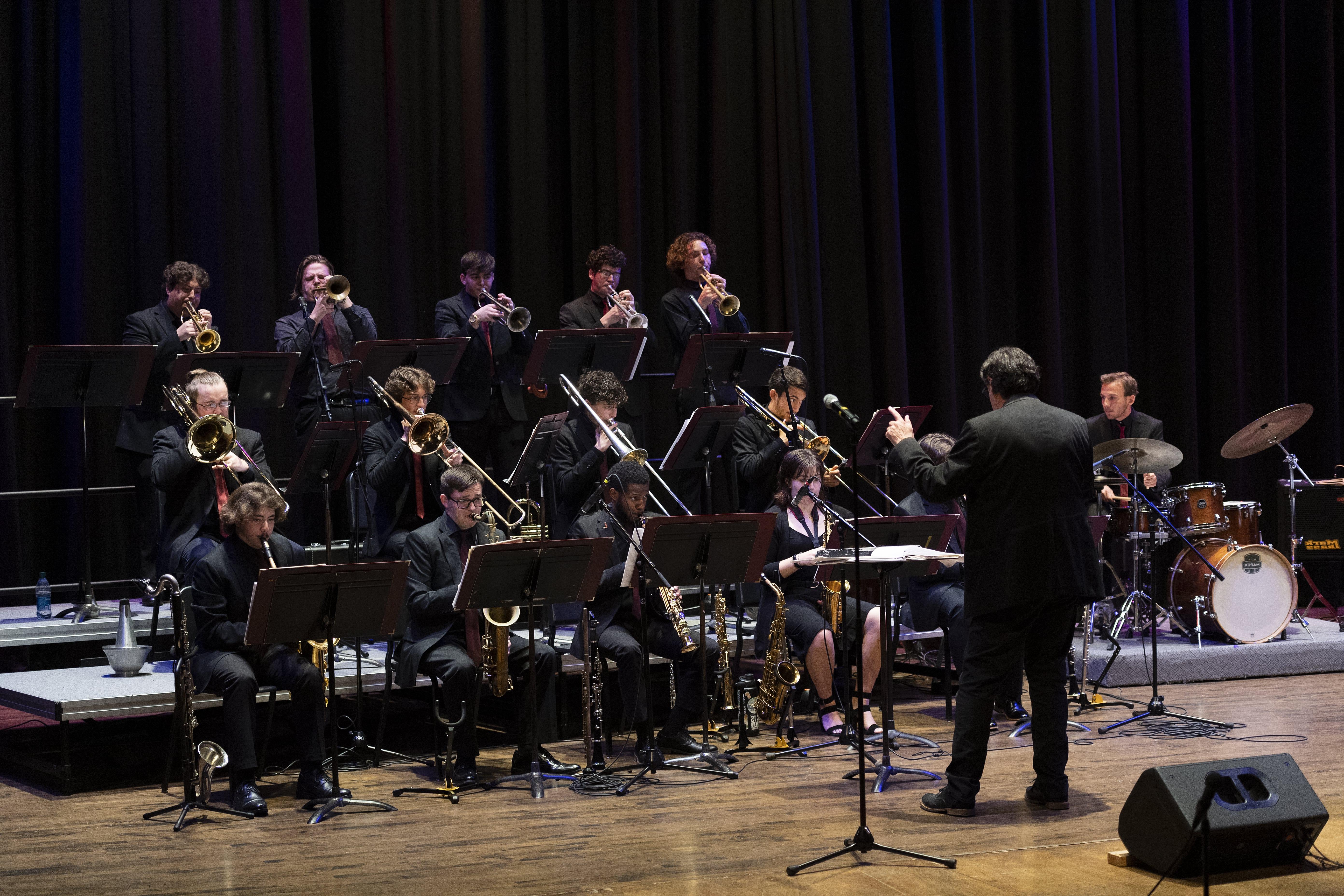 Loyola's full big band performs in Roussel Hall under the direction of Dr. Gordon Towell.